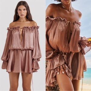 HOUSE OF CB 'Chaya' Hazelnut Off‎ Shoulder Dress NWOT size L long